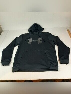Under Armour Cold Gear Loose Big Logo Mens Medium Black Fleece Pullover Hoodie